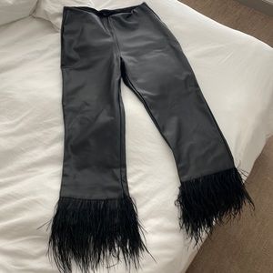 Forever 21 Flare Feather Ankle Black Faux Leather Pants